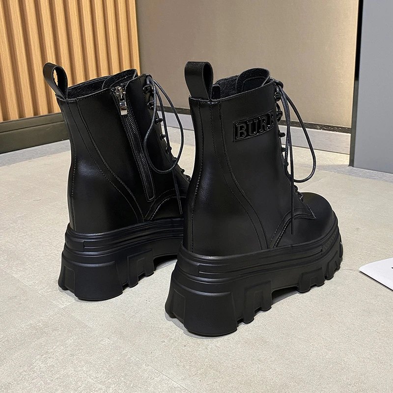Mulheres outono plataforma ankle boots 2022 inverno quente pele chunky sapatos rendas tênis mulher botas de couro mujer 11cm