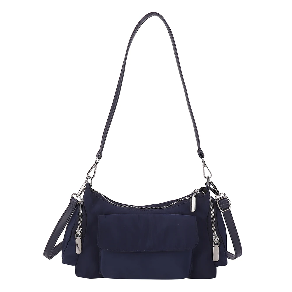 Bolso cruzado Simple con múltiples bolsillos para mujer, bolso Hobo de nailon, bolso de hombro informal, monedero Satchel de Color sólido