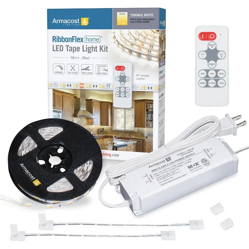 

Armacost Lighting 421501 Ribbon Flex Home Tunable White LED Tape Light Kit with Remote, 16 ft