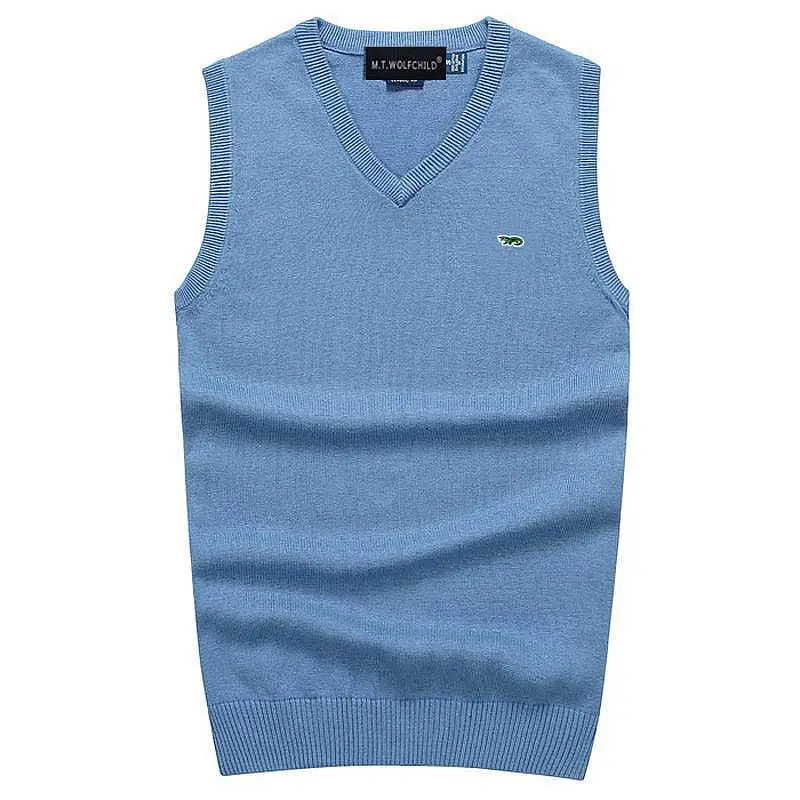 100% Cotton Mens Pullovers Knitted Vest Embroidery-Logo Casual V-Neck Sleeveless Sweaters Fashion Homme Clothing Slim Male Tops