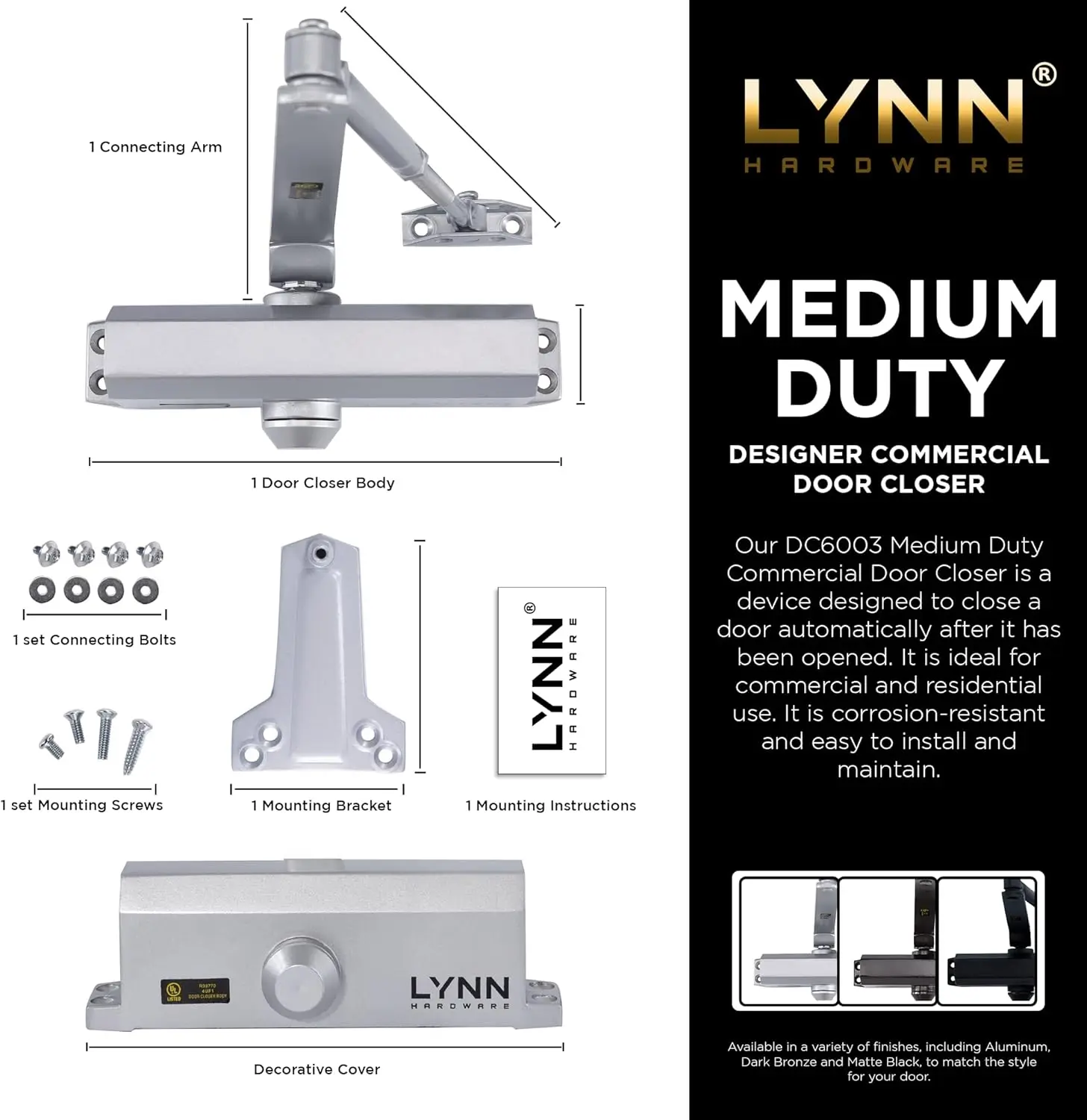 Medium commercial door closers - Surface mount automatic door closers, size 3 automatic door closers