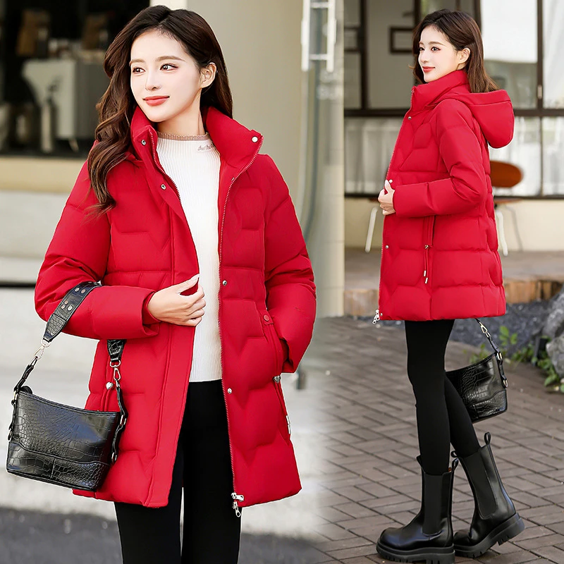 

2025 New Women's Down Coats Korean Stand Collar Simple Solid Color Warm Mid-Length Casual Jackets Soft Fashion Female Clothing