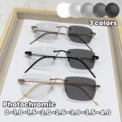 Cut Edge Color Changing Glasses Fashionable Anti Blue Light Photochromic Eyewear Frameless Business Men's Myopia Glasses