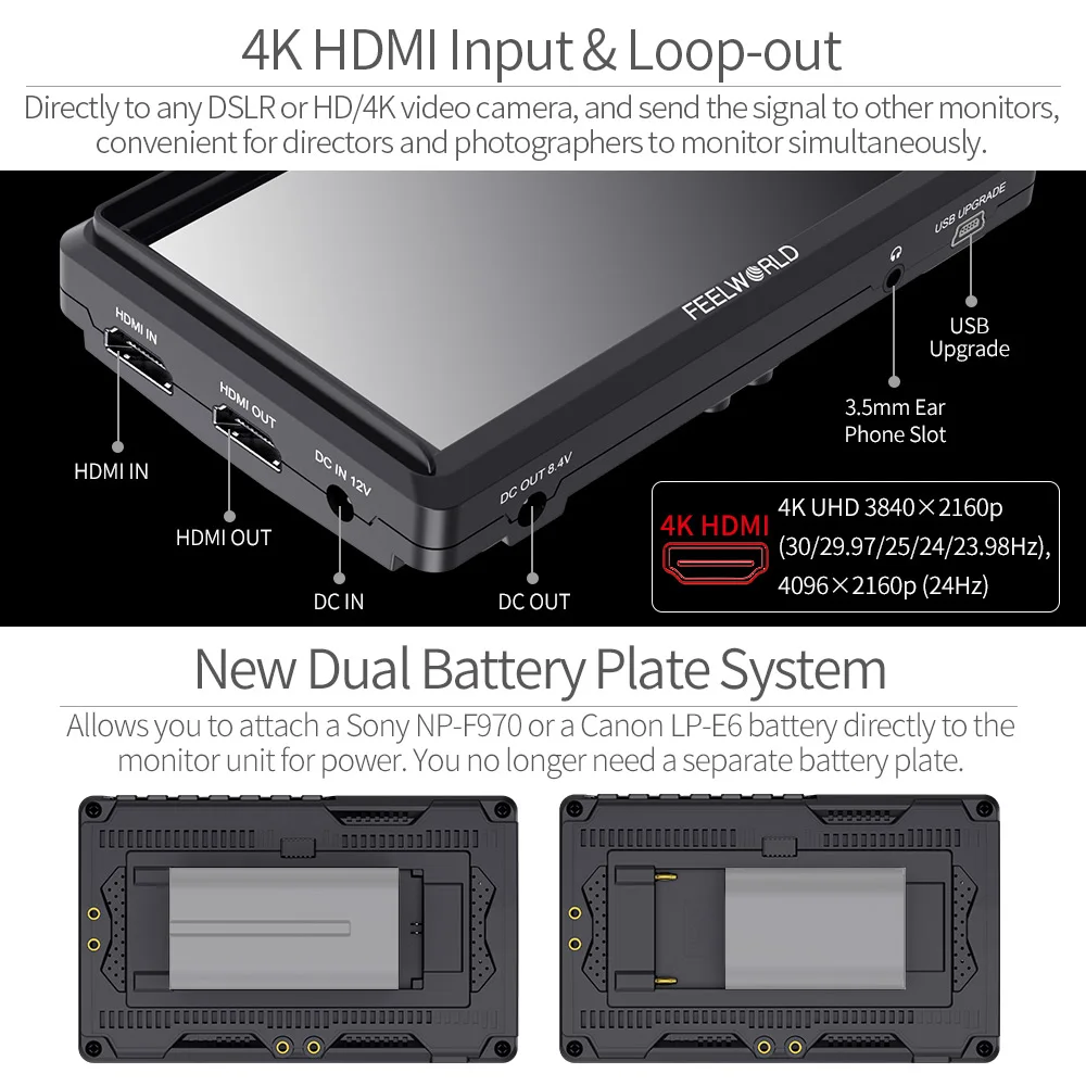 FEELWORLD DSLR Camera Field Monitor FW568 V3 5.5 Inch 3D LUT IPS Full HD1920x1152 Support HDMI Output With Tilt Arm Touch Screen
