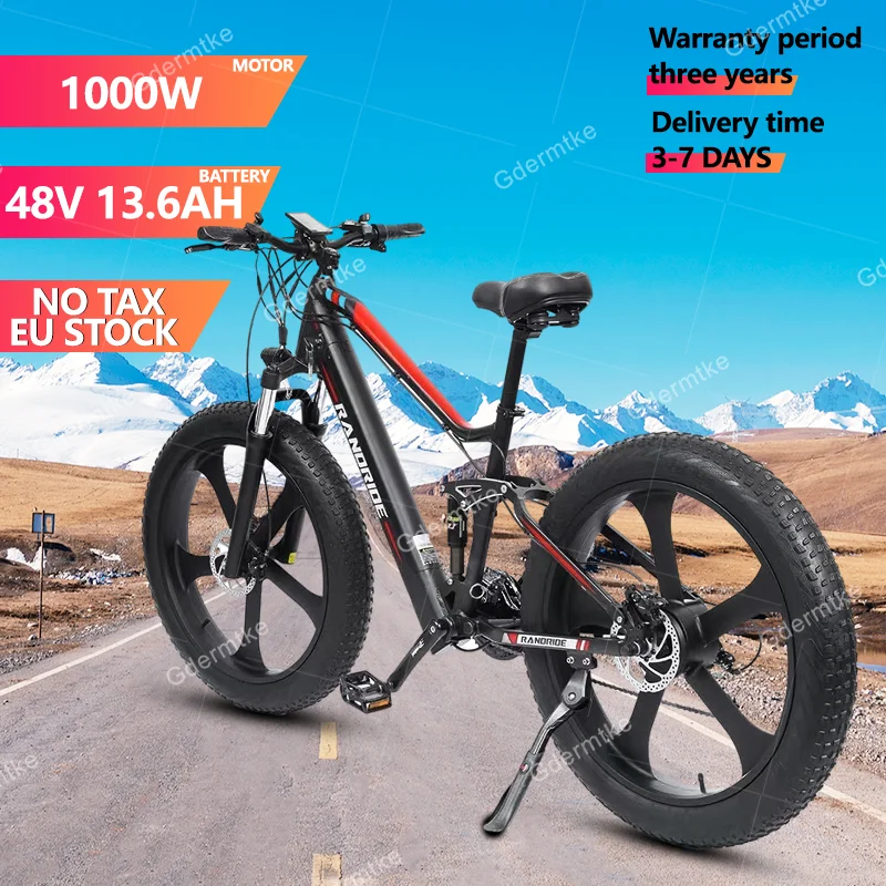 E Bike 1000W Powerful Motor 48V13.6AH Built-in Lithium Battery Electric Bike 26*4-inch Fat Tire Full Suspension Electric Bicycle