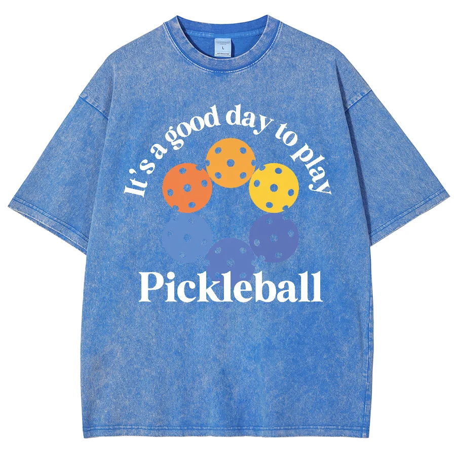 Color Polka Dot Pickle Ball Print T-Shirt Retro American Neutral Style Fashion Trend New Designer Round Neck Short Sleeve