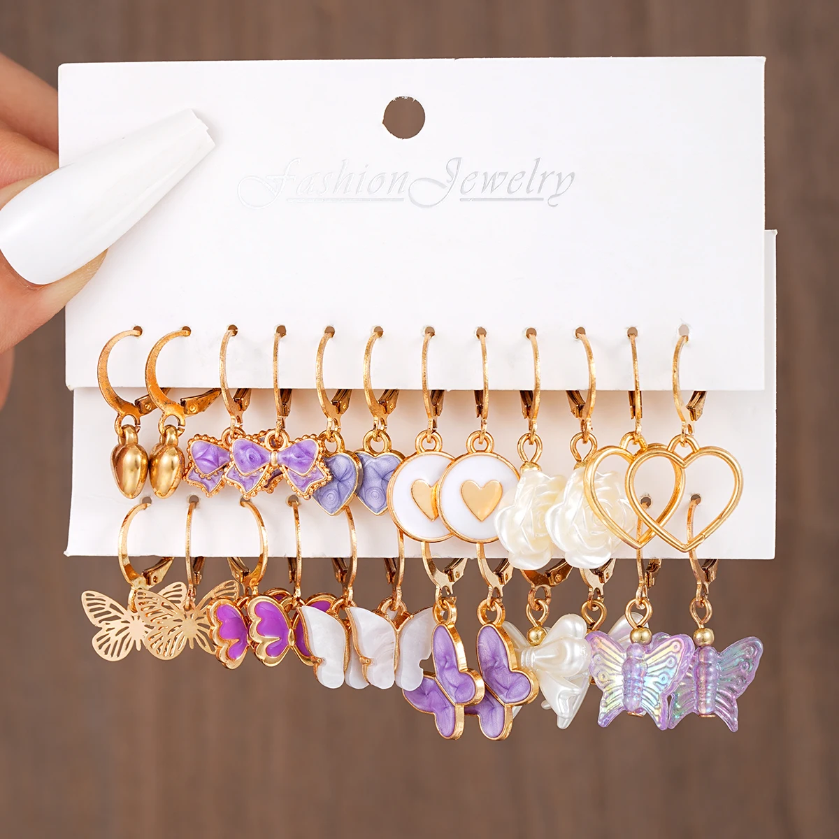 12-piece Set Of Ladies' Creativity, Daily Lovely Ins Wind Drop Oil Butterfly Love Earbuckle Set