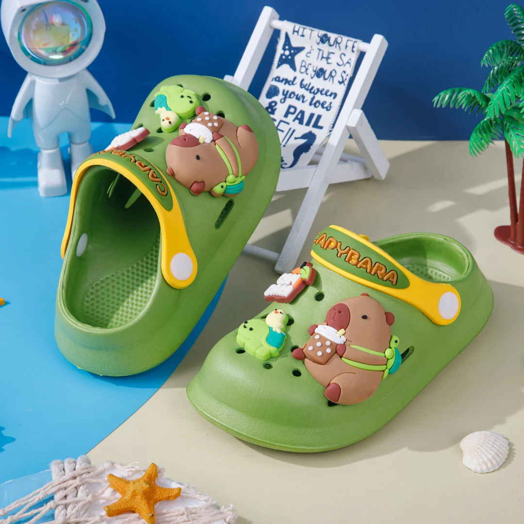 Kids' Clogs Shoes Decoration Boys & Girls Beach Sandal Lightweight Breathable Cute Capybara Slip On Baby Slippers Accessories