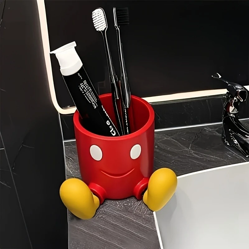 Tube de rangement de bureau en plastique, dessin animé, boîte de rangement pour brosse de maquillage et brosse à dents, décorations classiques rouges et jaunes