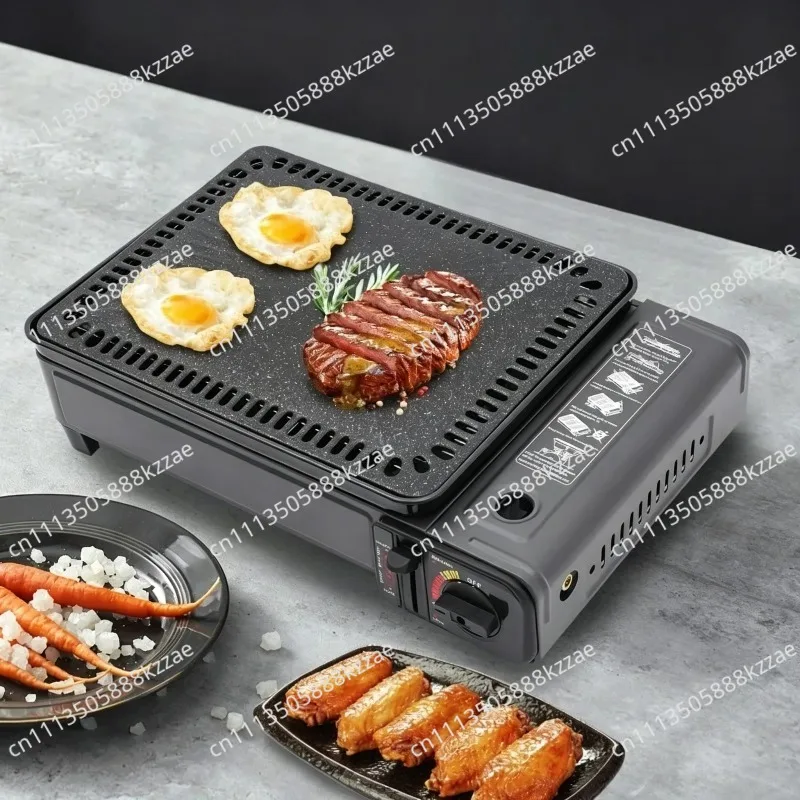 Portable Windproof Gas Cassette Stove & BBQ Grill – Camping, Picnic, Outdoor & Home Use with Roasting Pan