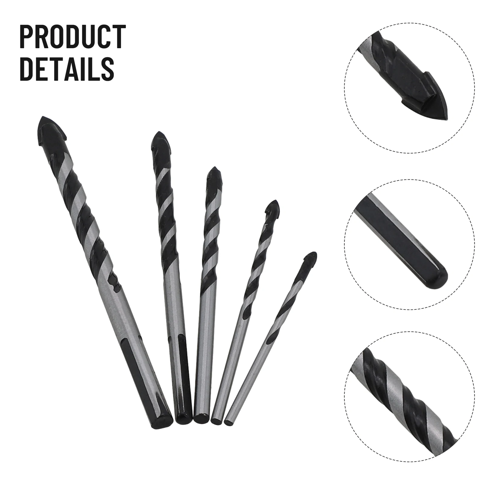 

5pc Triangular Drills Bit 3mm/4mm/5mm/6mm/8mm DIameter Tungsten Carbide Drill Bits Set For Porcelain Tile Concrete Brick Glass