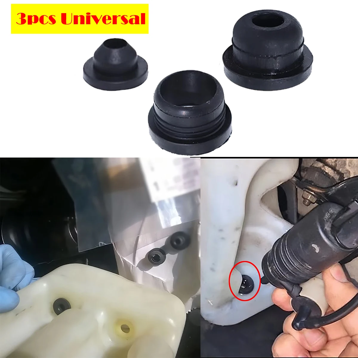 

3pcs Universal Car Washer Pump Grommet Windscreen Windshield Headlight Seal plug Rubber Gasket Reservoir Water Bottle Leaking
