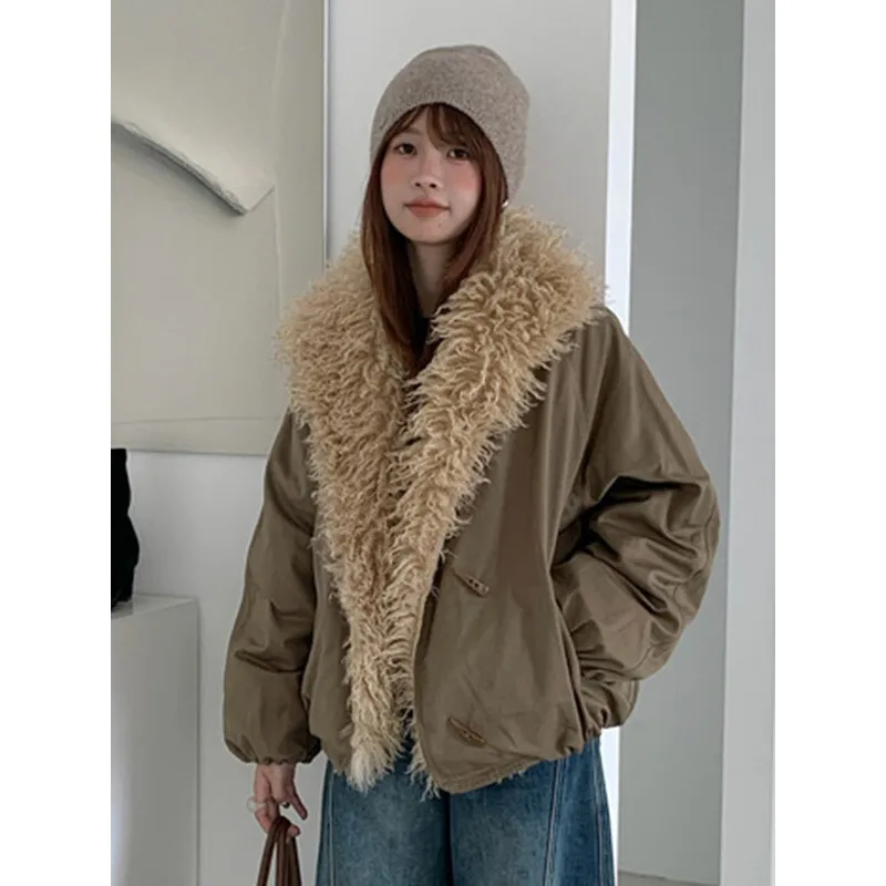 YERMORA Brown Asymmetric Buckle Thick Padded Jacket For Women Lapel Long Sleeve Loose New Parkas Fashion Tide Autumn Winter 2025