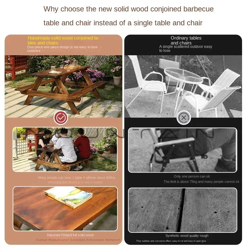 Outdoor courtyard body table and chair anti-corrosion wood combination outdoor commercial night market indoor