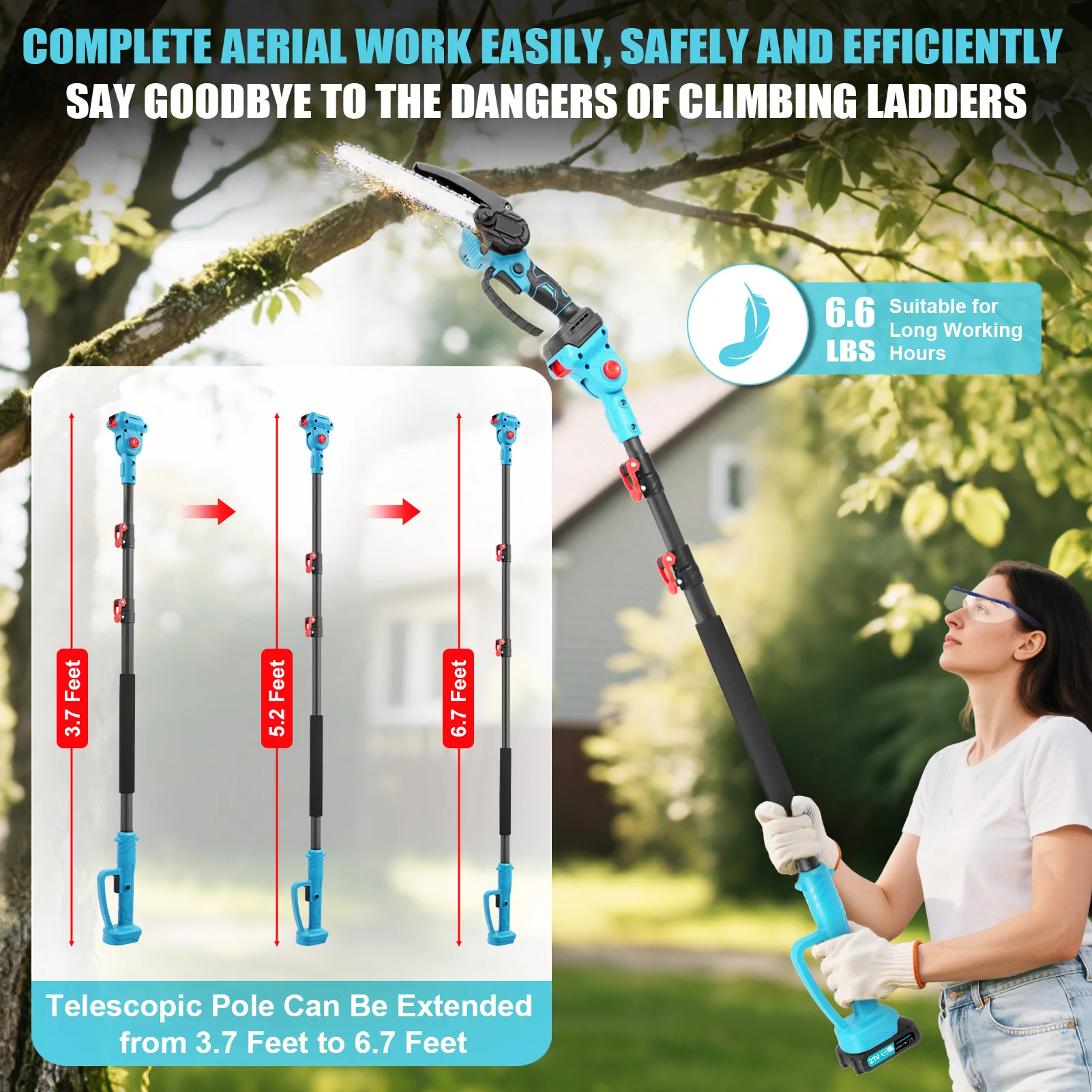 8 Inch Brushless Telescoping Pole Electric Chainsaw High Branch Saw Garden Pruning Power Tool For Makita 21V Battery Pin