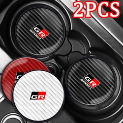 1/2pcs Car Cup Coaster Carbon Fiber Pattern Anti Slip Insert Coasters For Toyota GR Sport Gazoo Racing Supra RAV Car Accessories