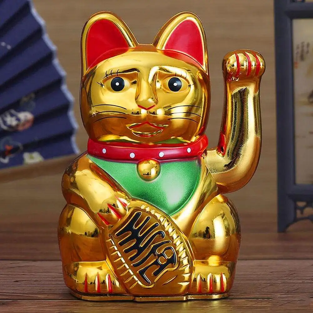 Chinese Lucky Cat Decoration Waving Arm Statue Figurine For Home Car Ornaments Golden Cashier New Store Opening Gift