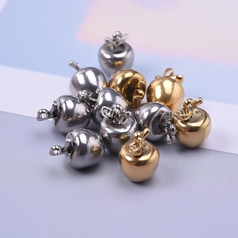 10pcs Metal Fruit Pendant Apple Stainless Steel Three-Dimensional Jewelry Fashionable Charming Pendant Diy Necklace Accessory