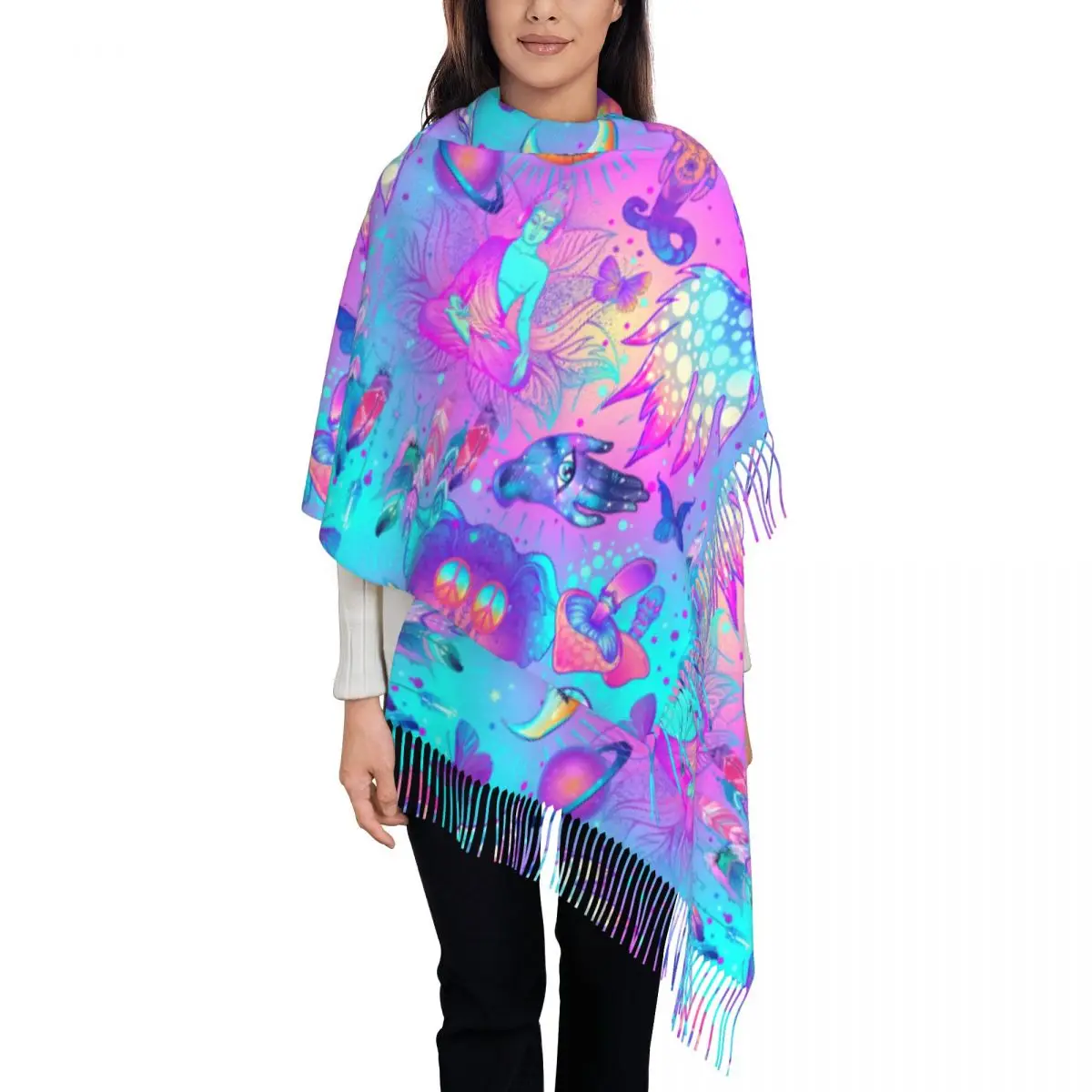 Custom Print Magic Psychedelic Mushrooms Pattern Trippy Scarf Women Men Winter Warm Scarves Shawls Wraps