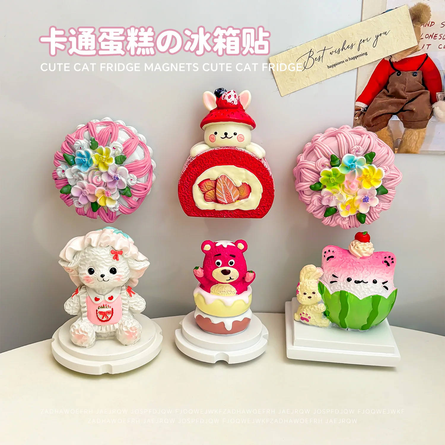 Simulation Strawberry Roll Fridge Magnet, 3D Cartoon Ornament, Creative Home Magnetic Decoration Sticker
