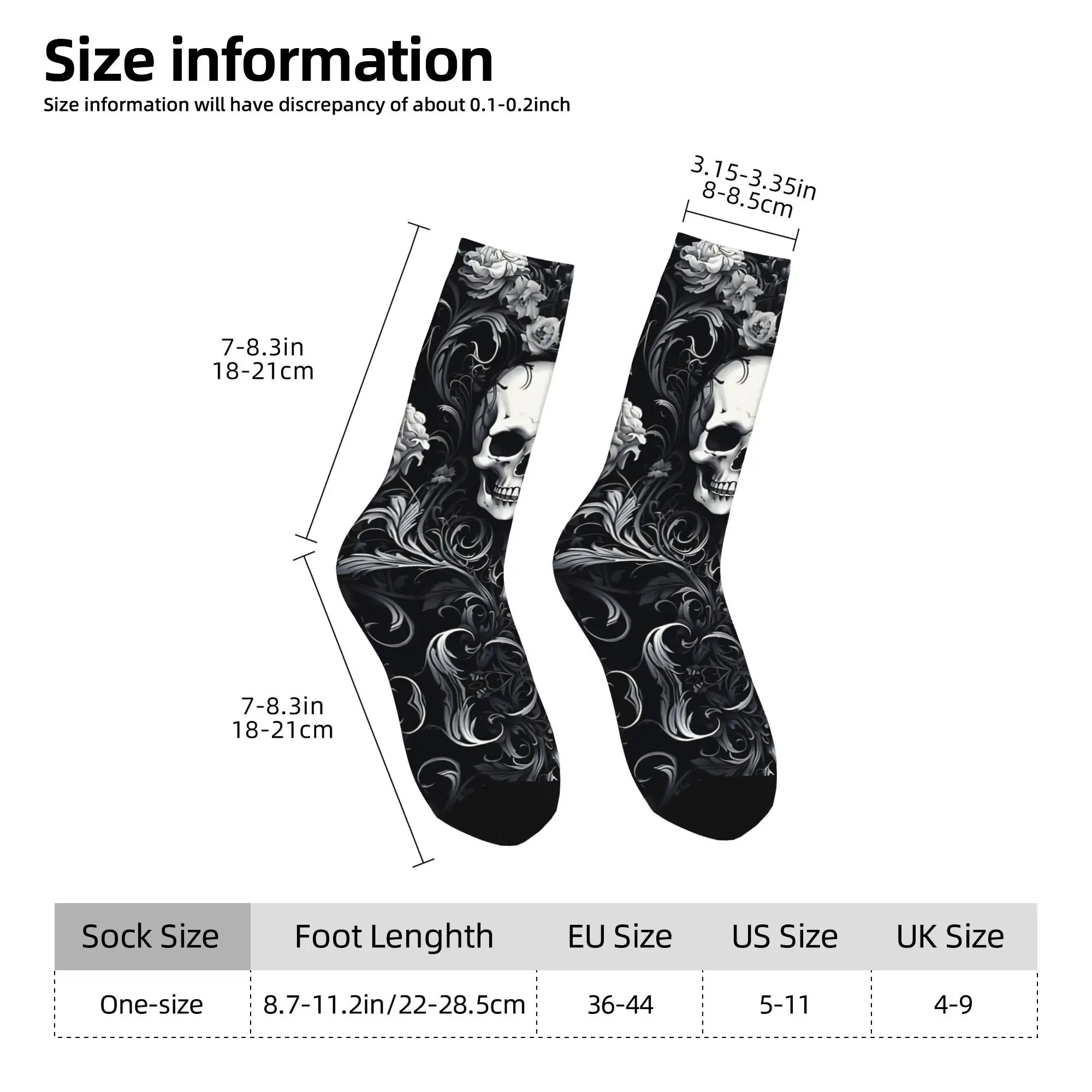 1pc Skull Roses Damask Gothic Flowers Printed Men's Socks  Novelty Hip Hop Harajuku Pattern Crew Sock Casual Gift