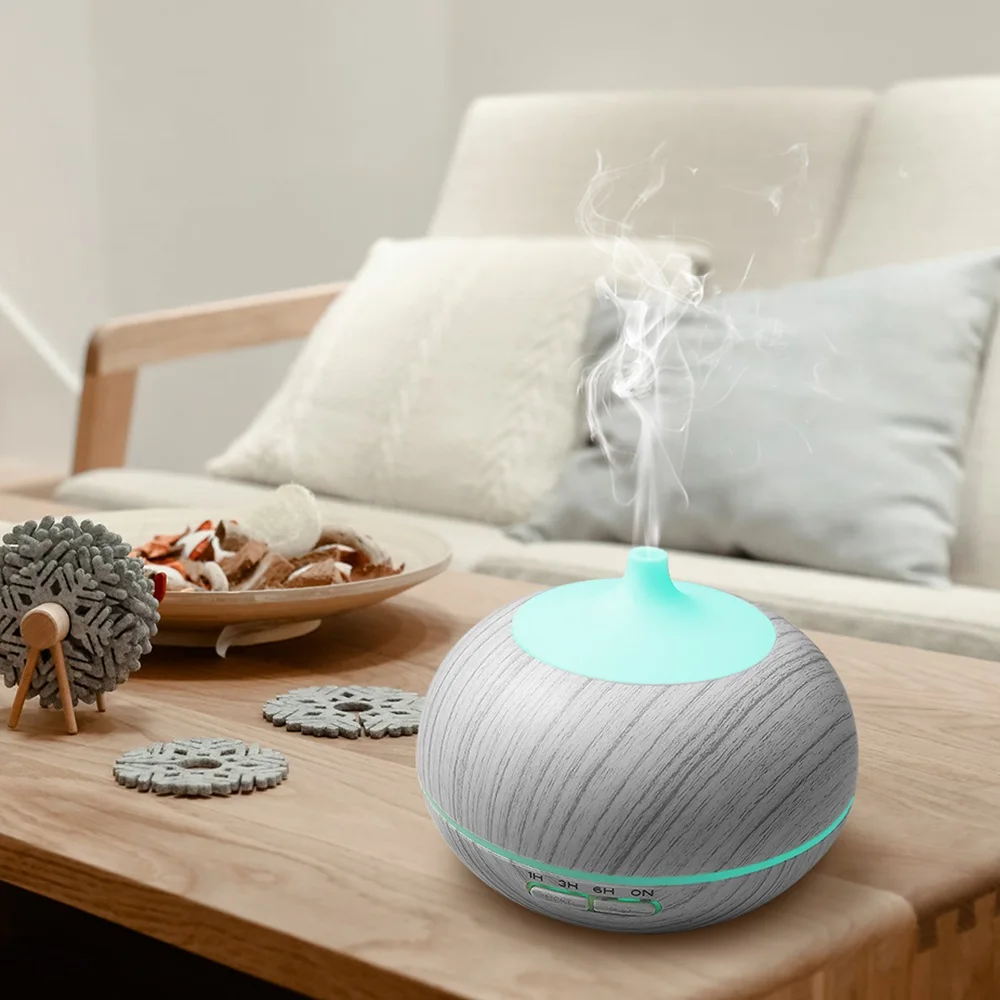Diffuser For Home Multi Function Aromatherapy Diffuser  Humidifier   Wood Grain Design  550ml Tank  7 LED Colors  Remote Control
