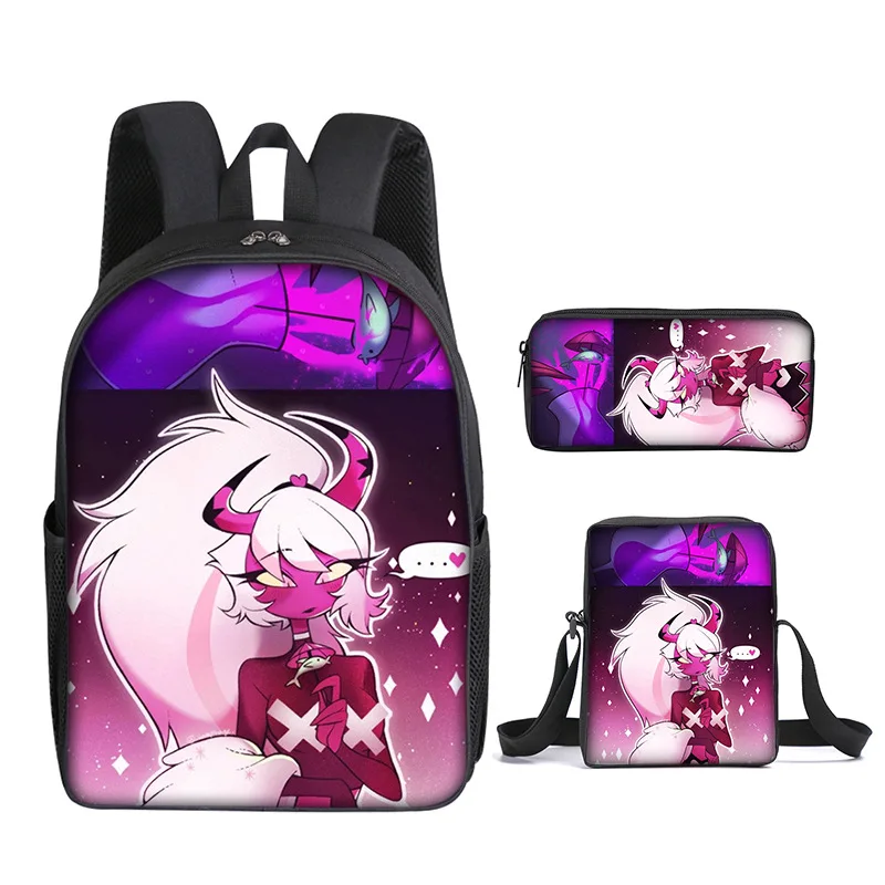 Fashion Novelty Helluva boss 3D Print 3pcs/Set pupil School Bags Laptop Daypack Backpack Inclined shoulder bag Pencil Case