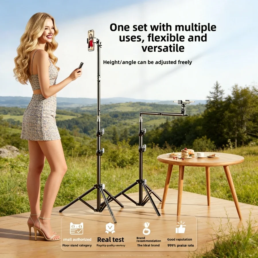 Handyständer Bodenstativ Horizontaler Overhead-Stativ Teleskopisches Outdoor-Stativ für Live-Übertragungen Foto Video Universeller Kameraständer – Detail 4