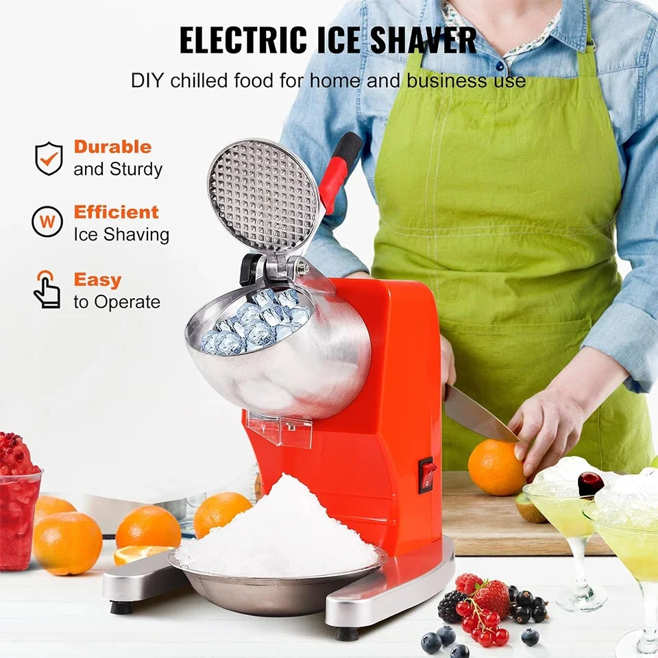 HD109G Electric Ice Shaver Machine with 2 Blades, Stainless Steel Snow Cone Maker Including Cover and Bowl, Orange