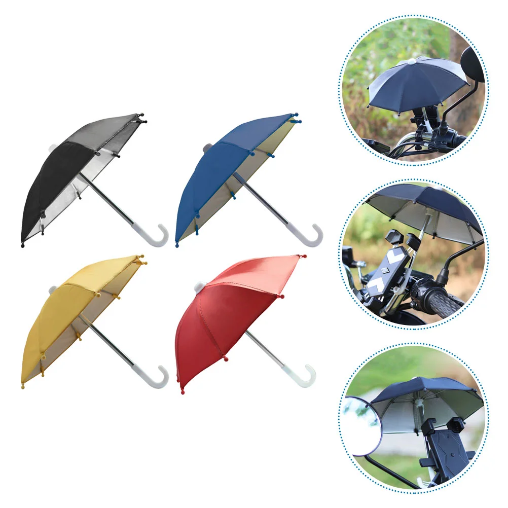 

4 Pcs Motorcycle Umbrella Rain Protection Mobile Phone Sun Shield Waterproof Small Umbrellas Polyester for Decorative