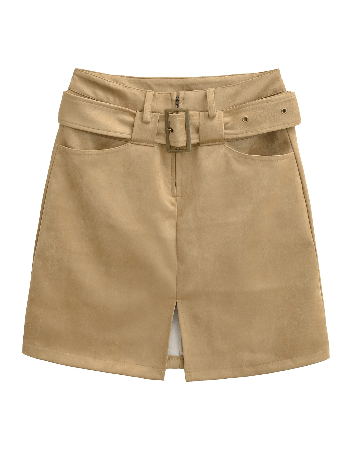 تنورة American Retro Thiened من جلد الغزال f مع حزام تنورة نسائية عالية الخصر للتخسيس وتنورة من قماش البوليستر المنفصل على شكل حرف a #1