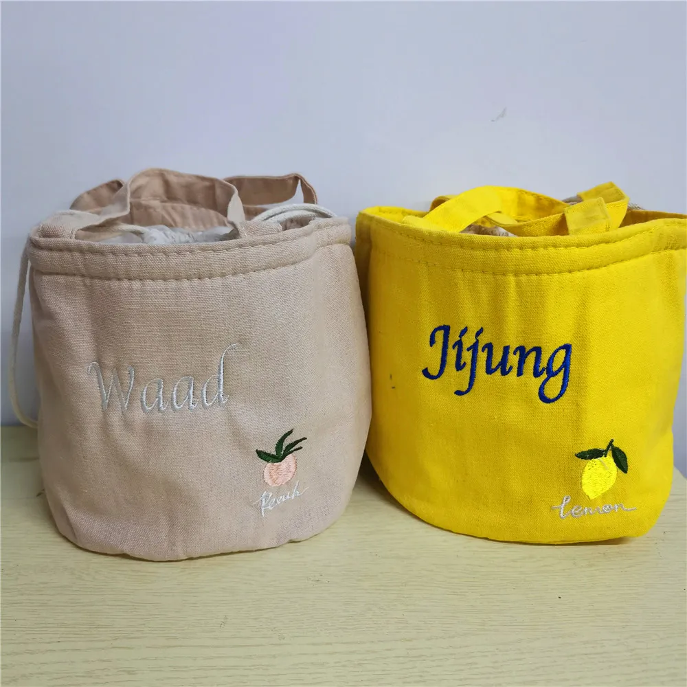 Personalized Embroidered Name Insulation Bag Candy Color Student Lunch Box Bag Custom Name Women's Handbag Fruit Storage Bag