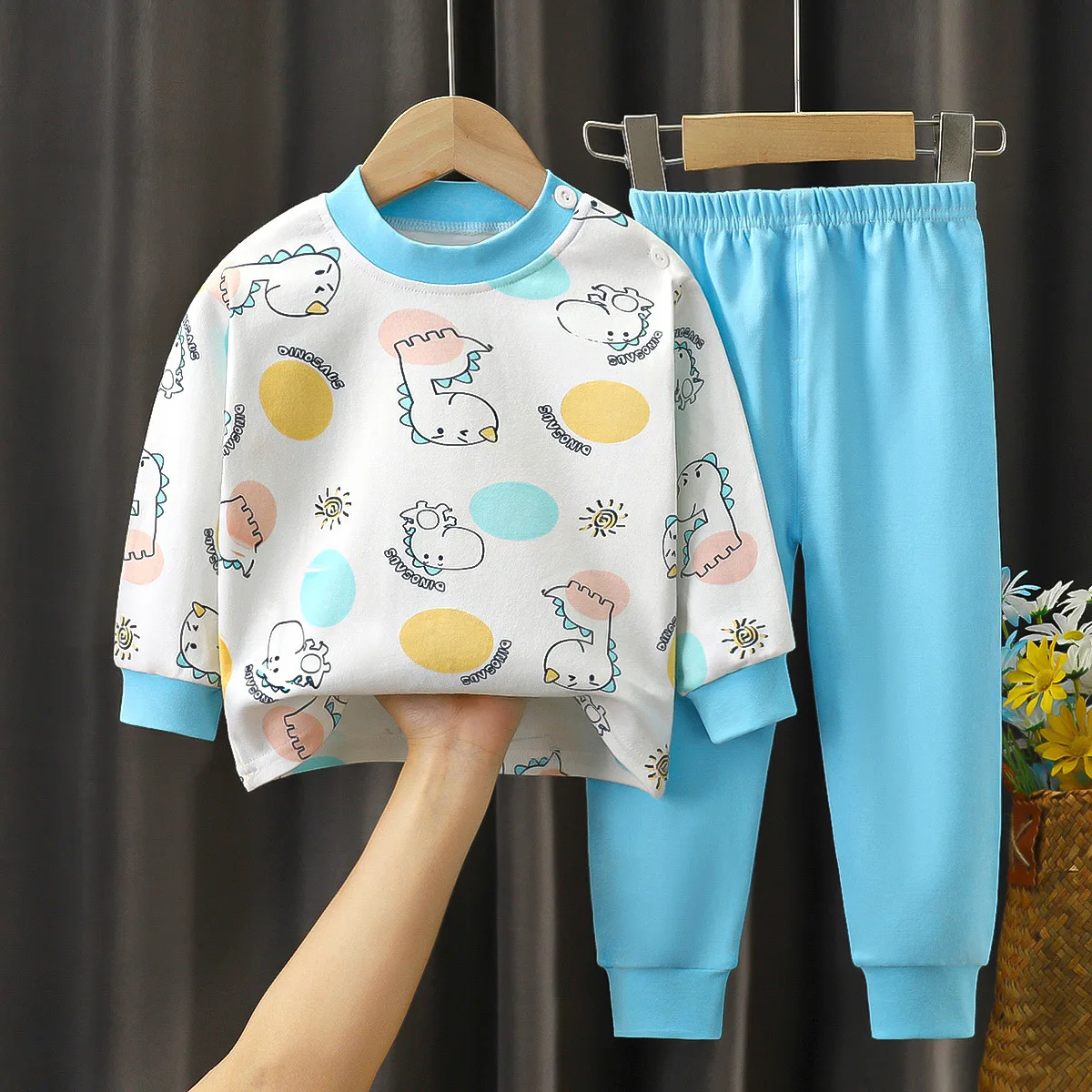 Autumn New Childrens Boys 2PCS Pajamas Set Pure Cotton Warm Printed Tops Loose Cartoon Pants Suit Kids Baby Boys Sleepwears