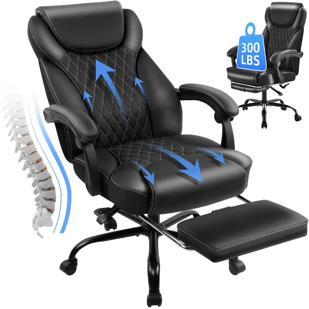 Big and Tall Office Chair with Foot Rest Ergonomic Home Office Desk Chairs Reclining High Back Leathe