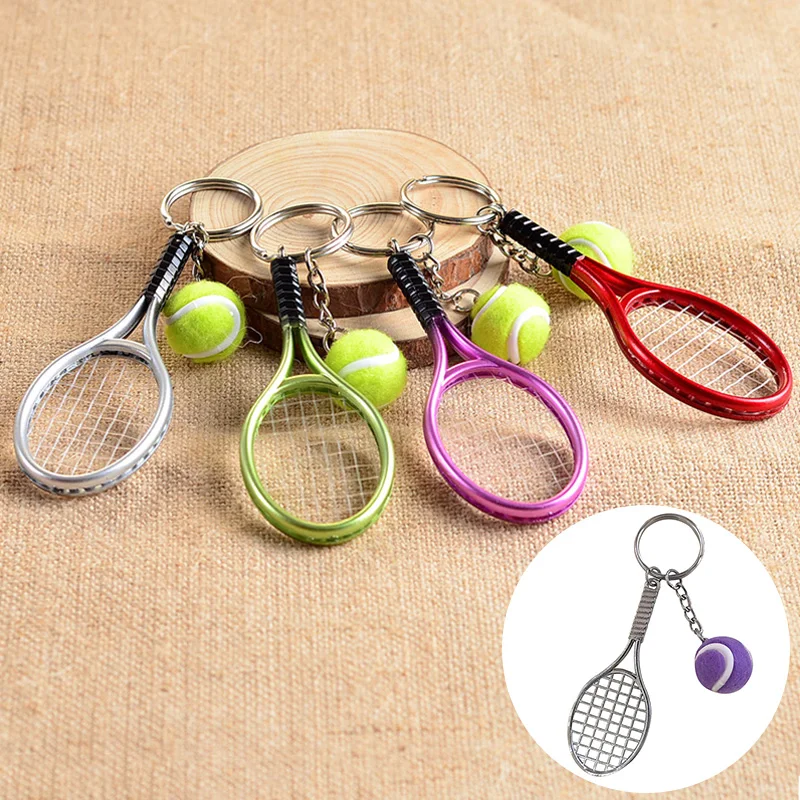 Simulation Tennis Racket Keychain Pendant Mini Badminton Sports Key Chain Bag Car Pendant Keyring Souvenir Gifts Accessories