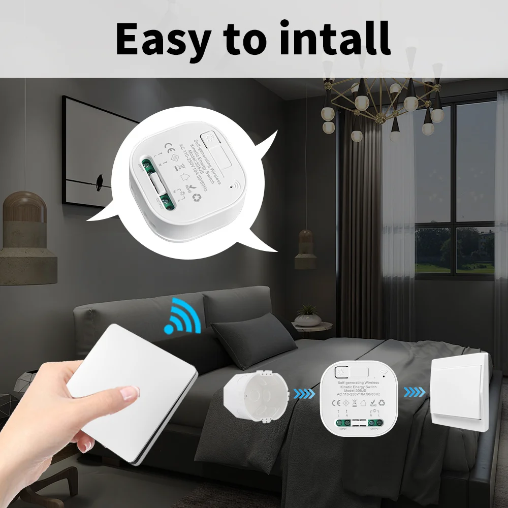 Smart Switches 1/2gang no battery required waterproof panel Push Button wall Light Switch Wireless Remote Control Switch Set