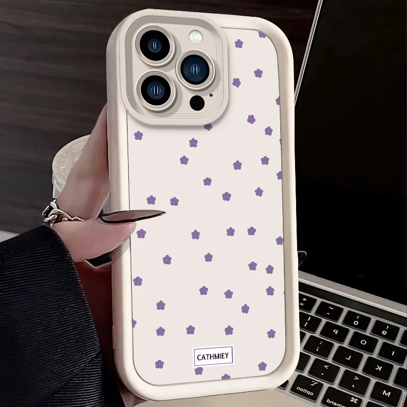 Purple Pink Checkered Flower Plain Case for iPhone 17 Air 16 E 15 14 Plus 13 12 Mini 11 Pro Max Liquid Soft Silicone Back Cover