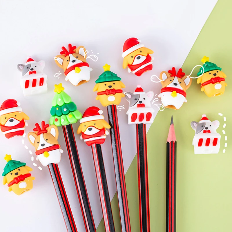 10Pcs Mini Cute Cartoon Christmas Silicone Pen Topper Covers Kawaii Pencil Cap Creative Pencil Extender School Supplies Gifts