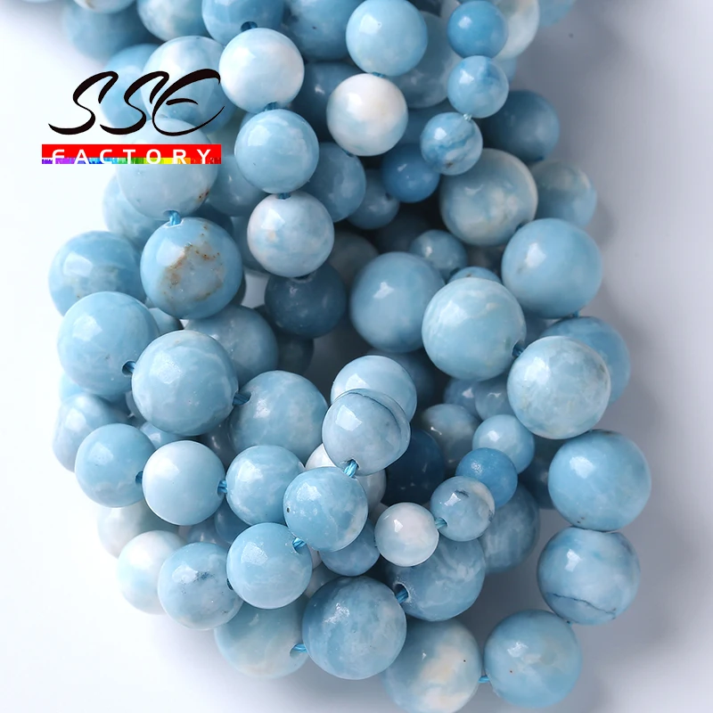 5A Natural Blue White Larimar Gemstone Beads Round Loose For Jewelry Making Stone Beads DIY Bracelets Necklace 4 6 8 10 12mm 15\