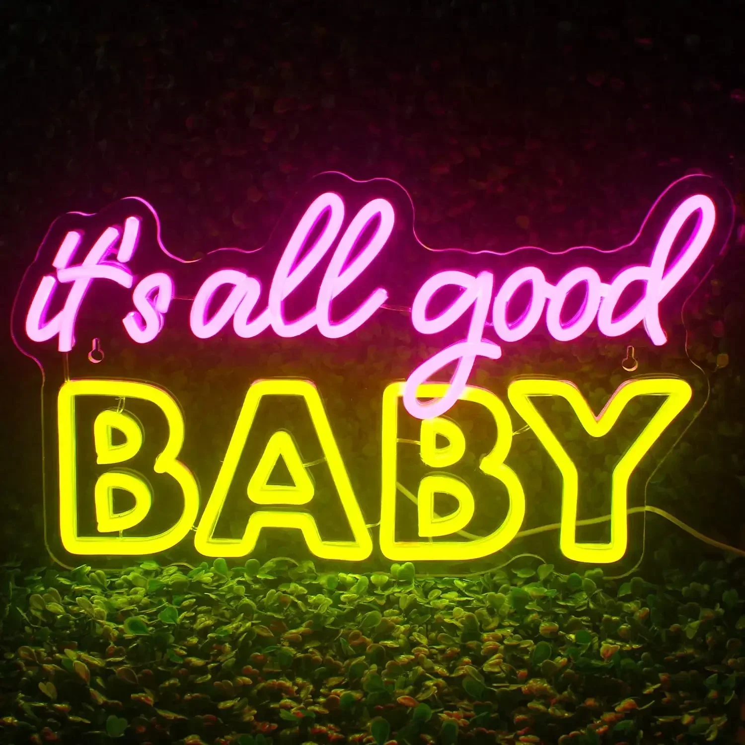 It's All Good Baby Neon Sign LED Wall Art USB Powered Yellow Funny Quote Decor Bedroom Party Living Room Aesthetic Light