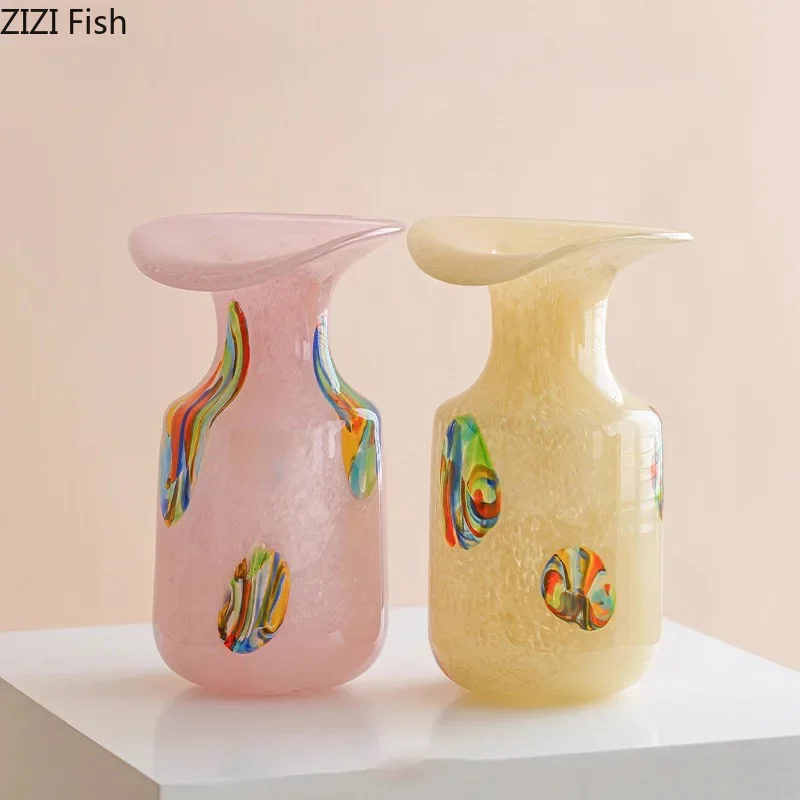 Psychedelic Painted Patterns Glass Vase Ruffle Plant Pots Table Decoration Flowers Arrangement Floral Vases Room Aesthetic Decor