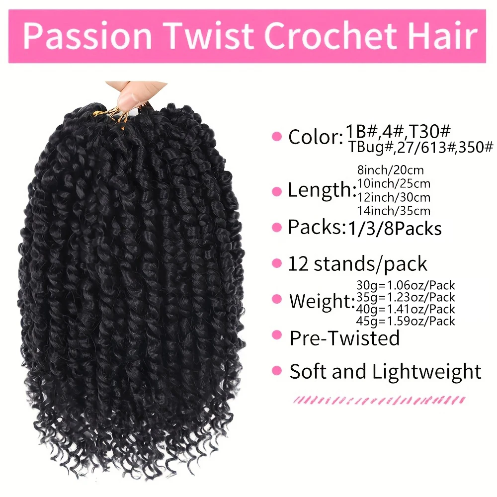 8-packs Passion Twist gehaakt haar voor zwarte vrouwen, synthetisch prelooped gehaakt twisthaar met krullende uiteinden