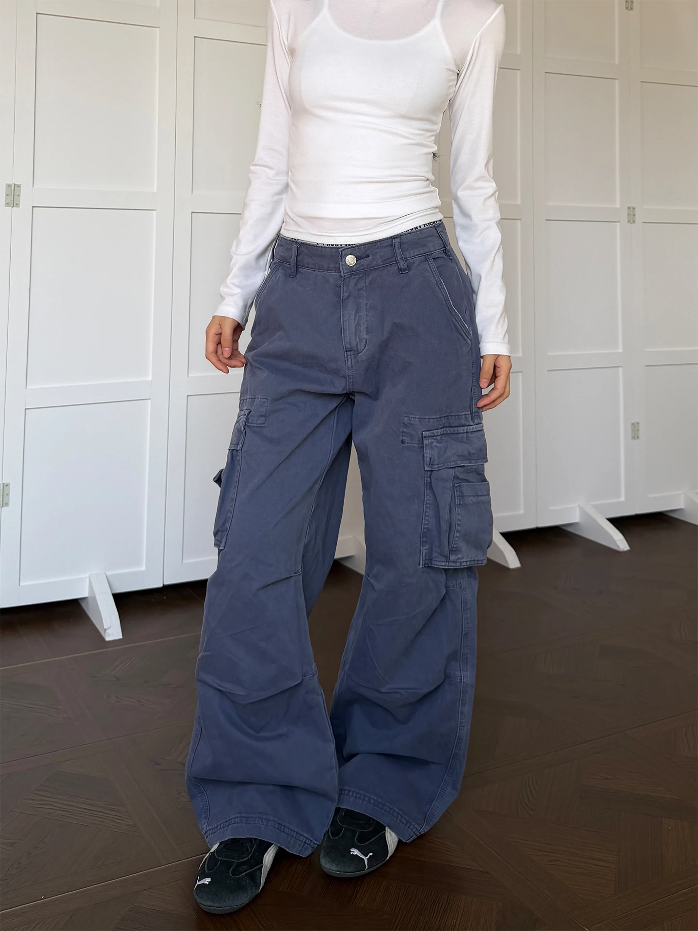 

Винтажные синие рабочие брюки Don Cry, прямые, повседневные, из выцветшего американского хлопка, с застежкой на молнию на талии