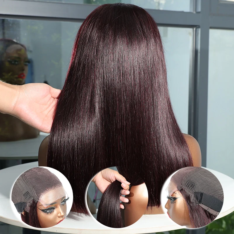 300 Плотность 5x5 бесклеевые кружевные парики 13x6 необработанные вьетнамские волосы 100% # J99 Красный бордовый прямой парик Парики из человеческих волос Предварительно выщипанный парик