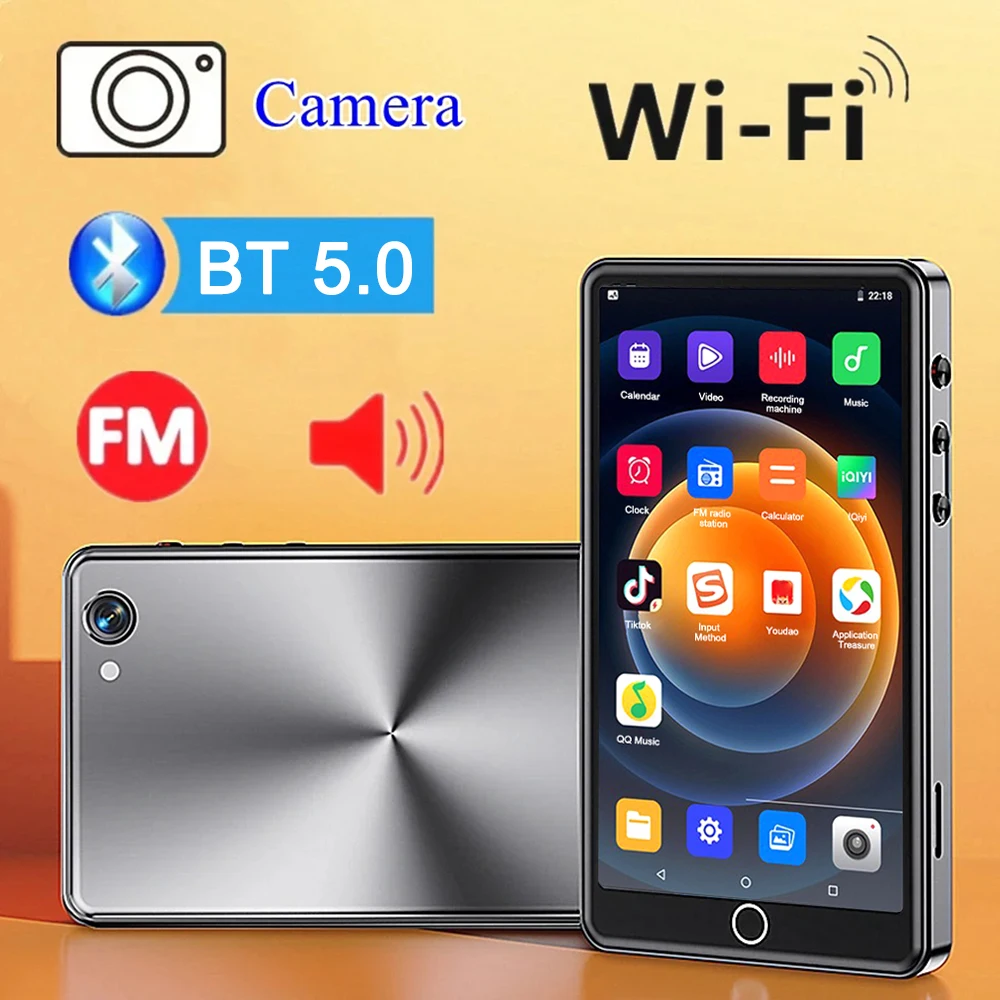 Tragbarer Wifi MP3-Player mit Kamera Metall Bluetooth 5.0 Full-Touch-Screen Android-System High-Fidelity-Audio-FM-Radio 16GB