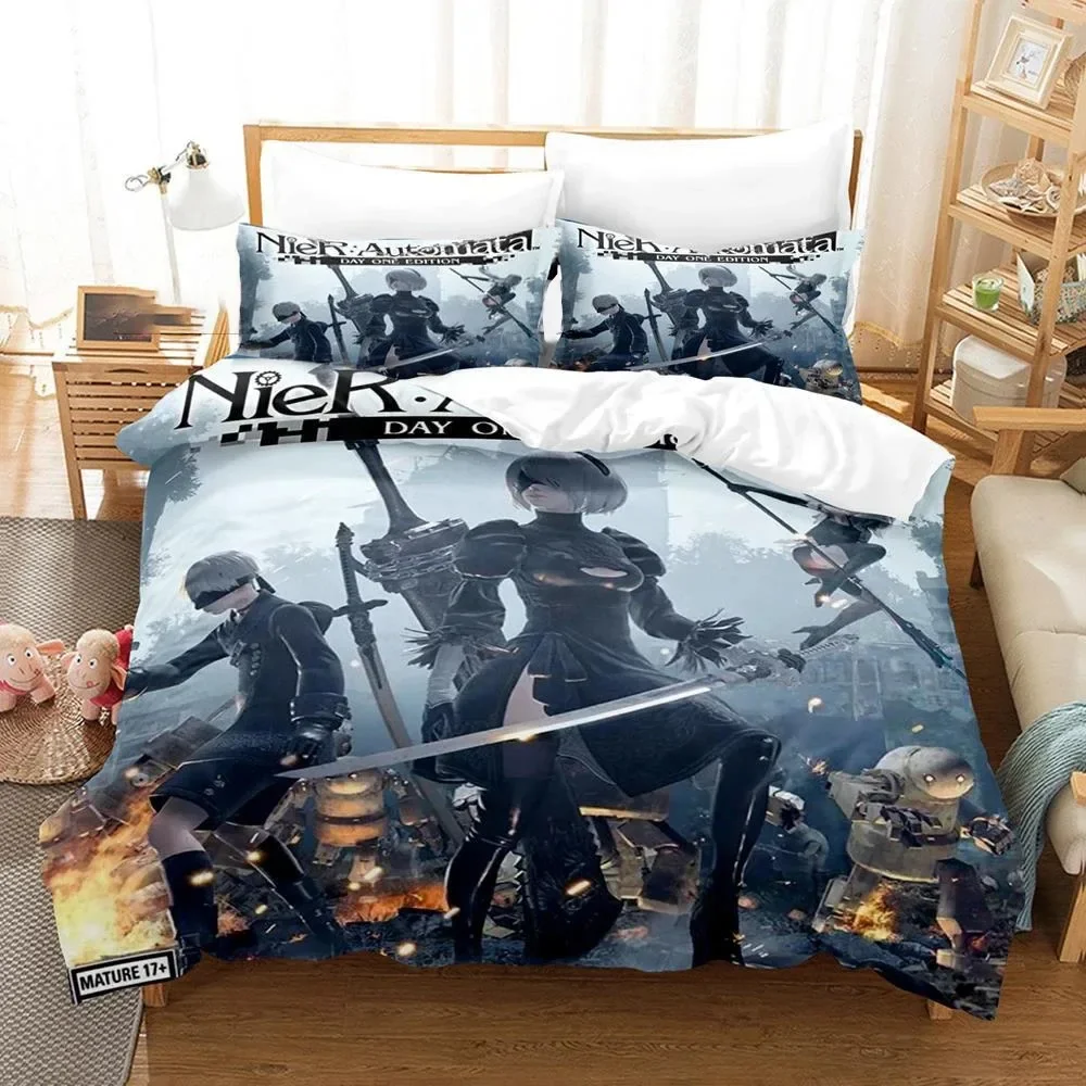 Game NieR Automata YoRHa No.2 Type B 2B Bedding Set Boys Girls Twin Queen Size Duvet Cover Pillowcase Bed Kids Adult