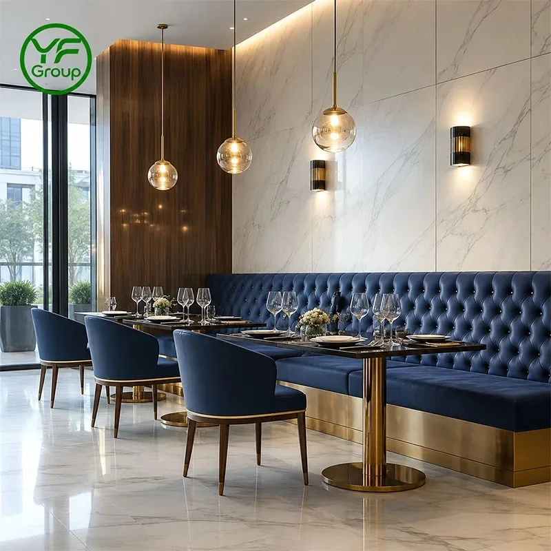 Factory Custom Luxury Table Chair Set with Comfortable Velvet Leather Wood Booth Seating Restaurant Furniture for Hotel bar