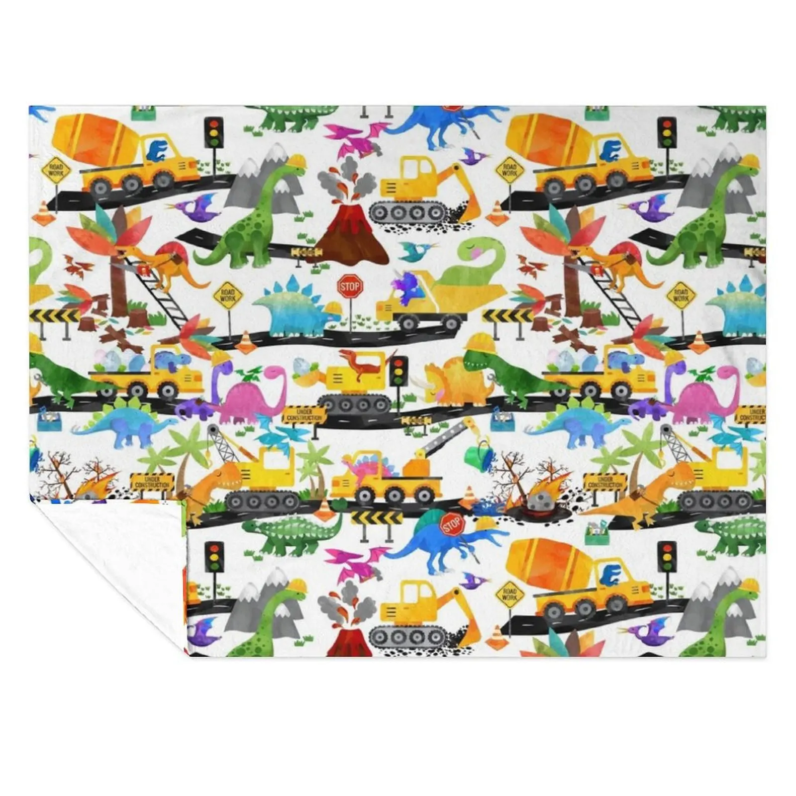 

Watercolor Dinosaur Road Crew Construction Throw Blanket Beach Extra Large Throw Furry Blankets