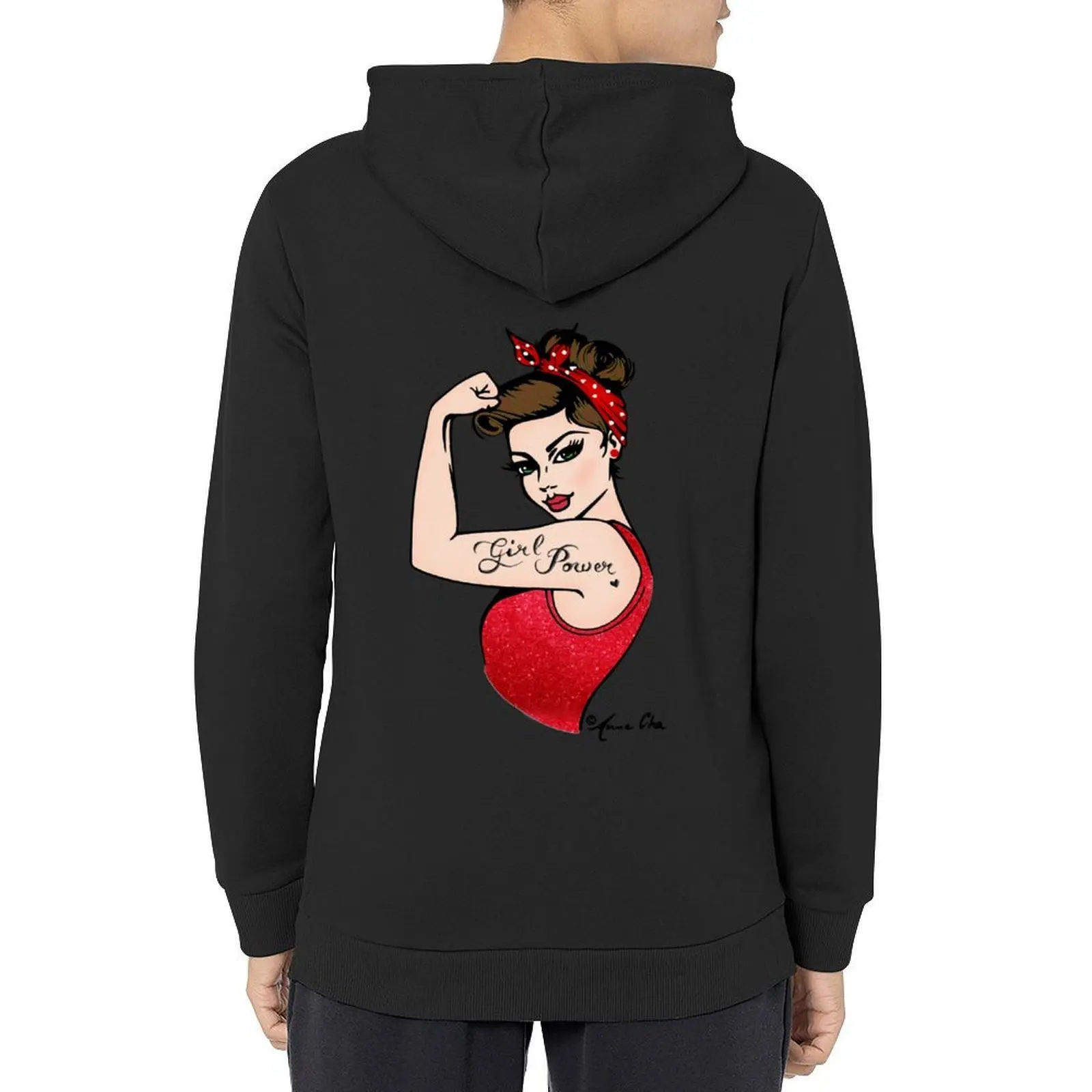 

Girl Power by Anne Cha Modern Rosie the Riveter Hoodie blouse men's winter sweater mens designer clothes autumn pullover hoodies