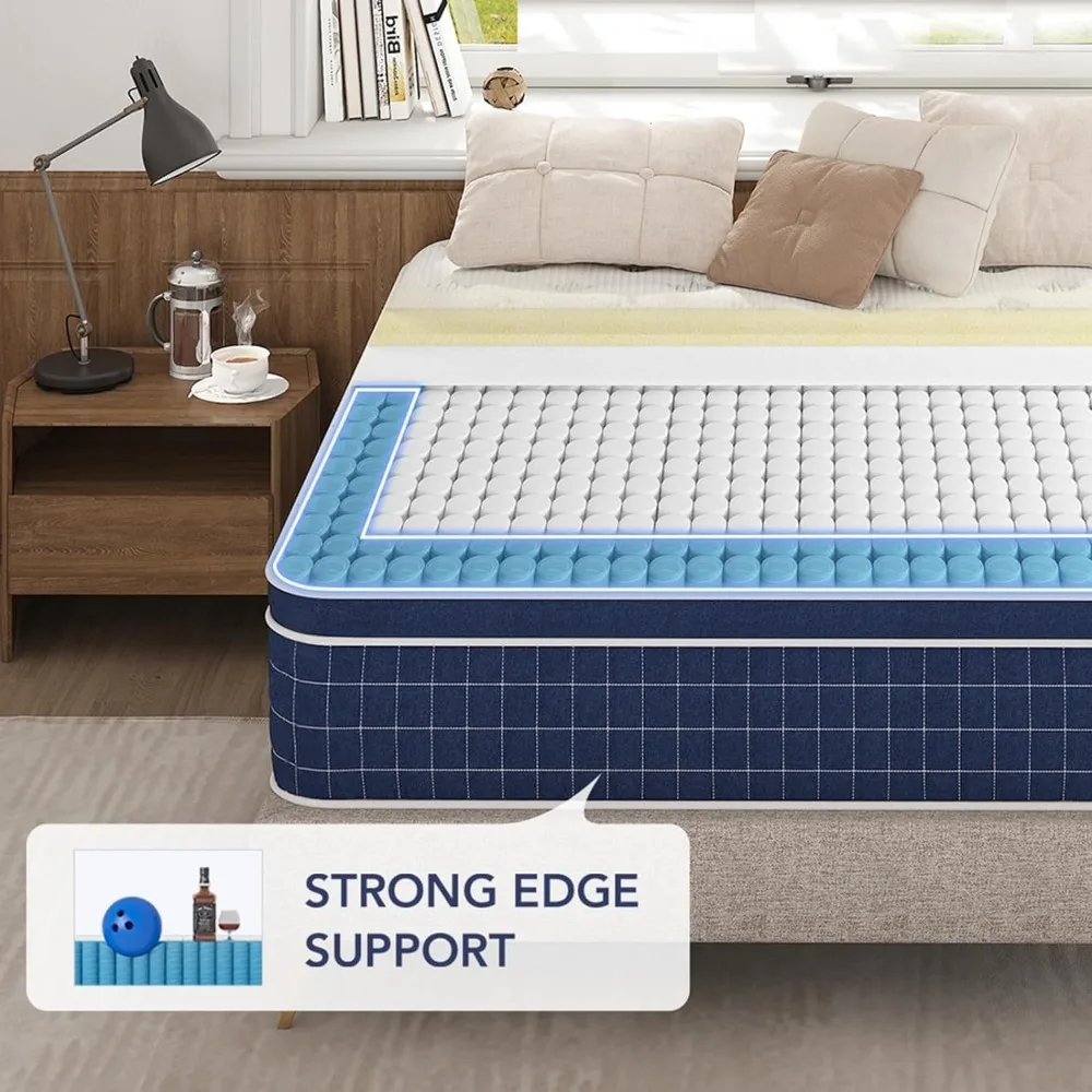 King Mattress, 12 Inch Hybrid Mattresses in a Box, Made of Memory Foam and Individual Pocketed Springs, Release Pressure